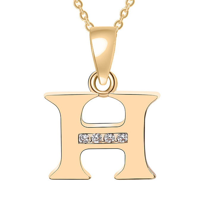 Collier pendentif en Zircon avec incrustation de cuivre et lettre de Style Simple