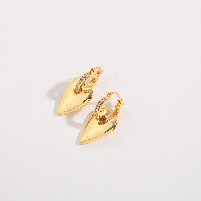 1 Piece Glam Heart Shape Copper Inlay Zircon 18K Gold Plated Drop Earrings