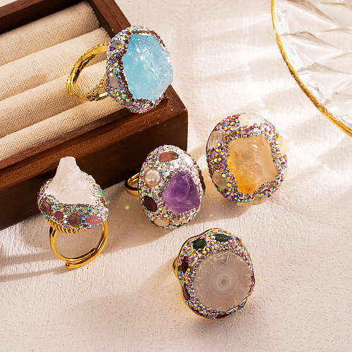Elegante, luxuriöse, ovale Ringe aus Naturstein mit Kupferbeschichtung und 18-Karat-Vergoldung