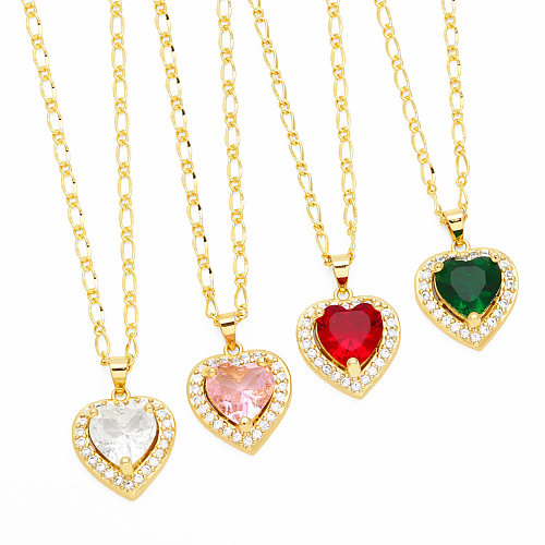 Elegante Damen-Halskette im schlichten Stil in Herzform, Edelstahl, Kupfer, 18 Karat vergoldet, Zirkon-Anhänger-Halskette in großen Mengen