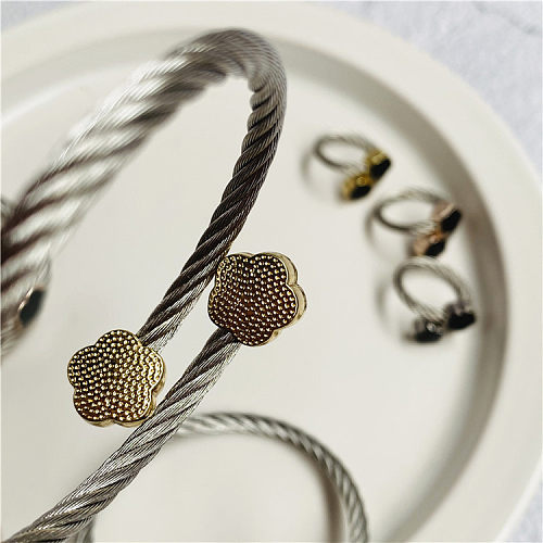 Bracelets de bagues en acier inoxydable et émail pour femmes, Style Simple et décontracté, fleur