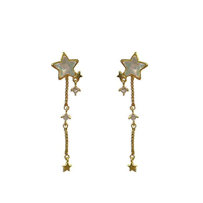 1 Pair Fairy Style Simple Style Pentagram Plating Inlay Copper Zircon Drop Earrings