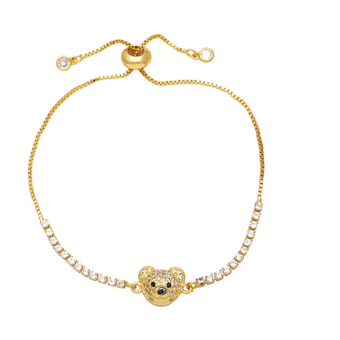 Cute Fashion Simple Style Bear Copper Plating Inlay Zircon 18K Gold Plated Bracelets