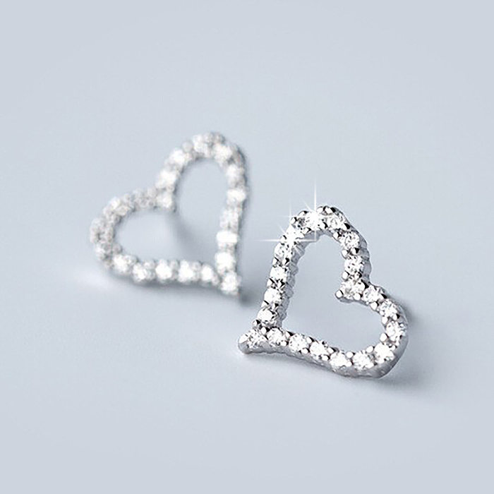 1 Pair Lady Heart Shape Copper Plating Inlay Artificial Gemstones Ear Studs