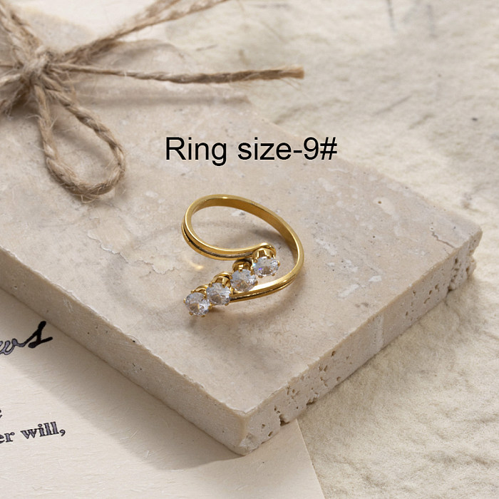 Basic Korean Style Pentagram Geometric Stainless Steel 18K Gold Plated Zircon Rings In Bulk