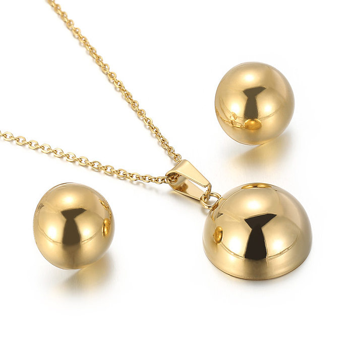 En stock en gros européen et américain simple tendance en acier inoxydable ornement perles rondes collier et boucles d'oreilles suite livraison d'une seule pièce pour femmes