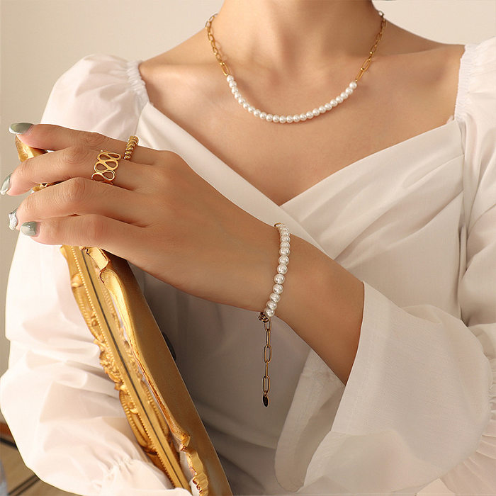 Ensemble de bracelet et collier de perles en acier titane à la mode