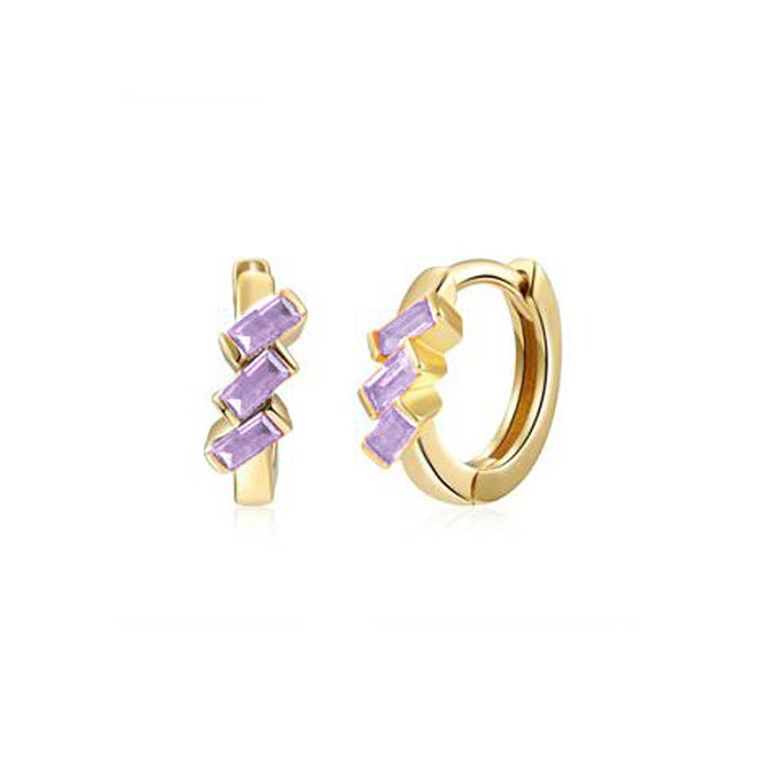 Foreign Trade European And American C-shaped Earrings Purple Zircon Earrings S925 Silver Needle Earrings Set