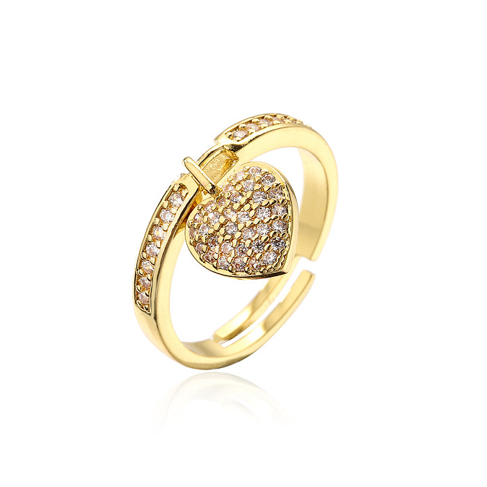 Simple Copper Gold Plated Micro Inlaid Zircon Heart Pendant Geometric Open Ring