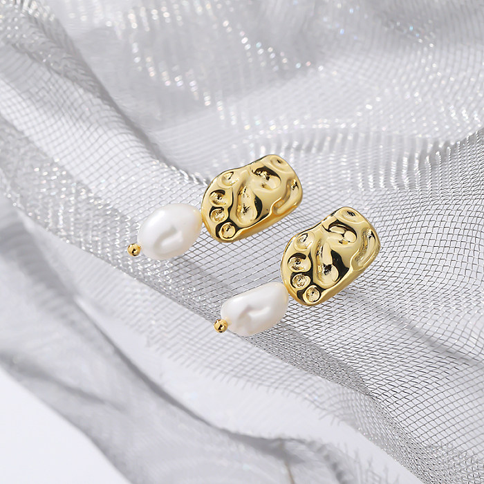 1 Pair Vintage Style Irregular Plating Inlay Copper Freshwater Pearl Gold Plated Drop Earrings