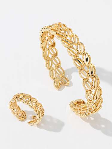 Glam Retro Luxurious Leaf Copper Plating Inlay Zircon 18K Gold Plated Rings Bracelets