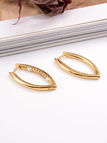 1 Paar schlichte, geometrische Inlay-Ohrringe aus Kupfer mit Zirkon und 18-Karat-Vergoldung