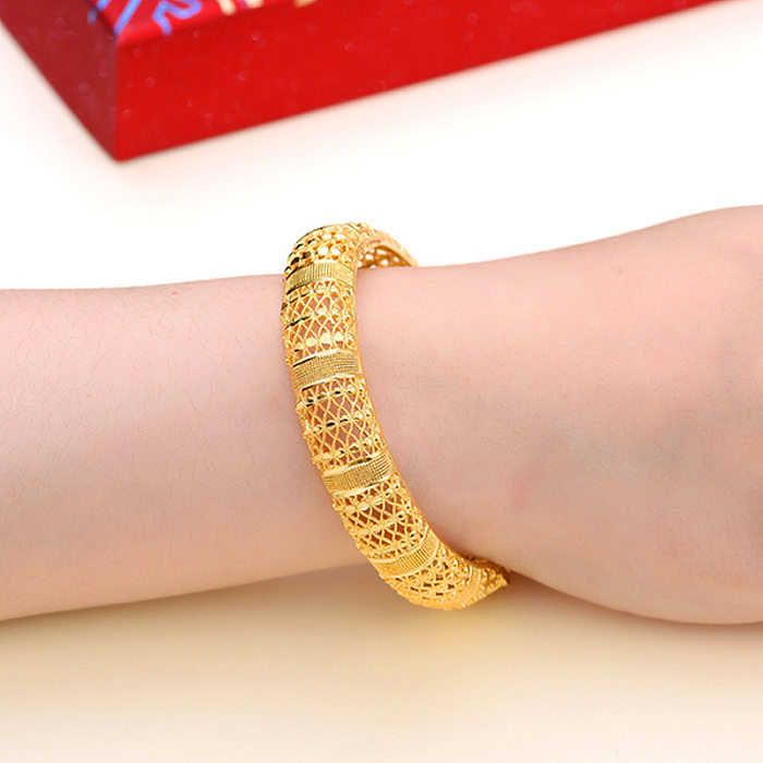 Ethnic Style Flower Copper Plating Gold Plated Bangle