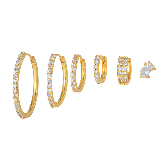 1 Set Elegant Lady Simple Style Geometric Plating Inlay Brass Zircon 18K Gold Plated Earrings