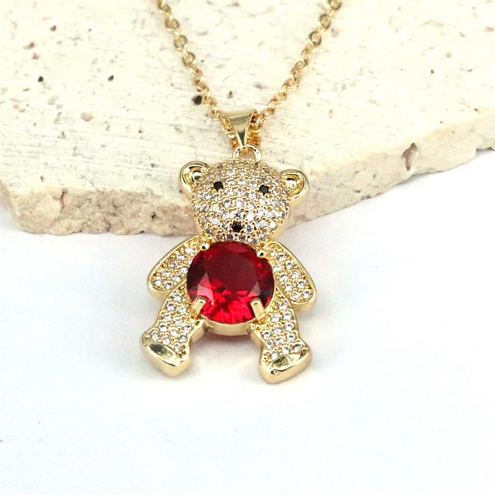 Hip-Hop Streetwear Little Bear Copper Plating Inlay Zircon Gold Plated Pendant Necklace