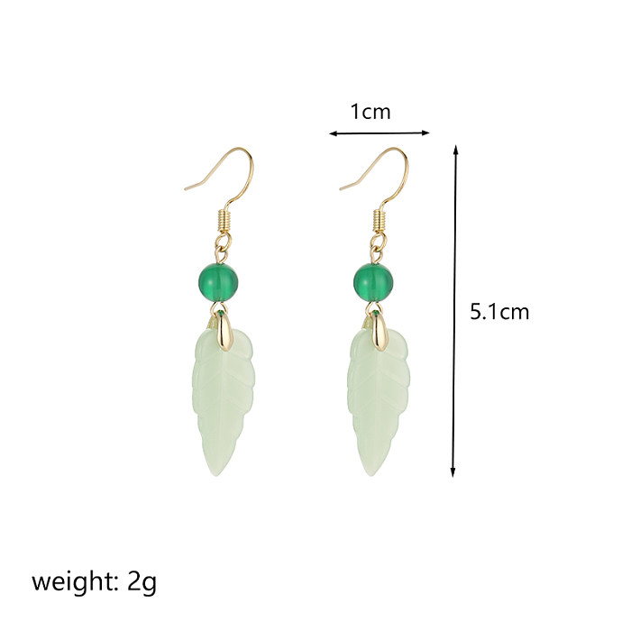 1 Pair Elegant Simple Style Commute Leaf Plating Agate Copper 18K Gold Plated Drop Earrings