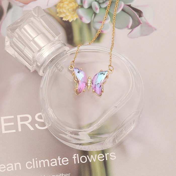 1 Piece Fashion Butterfly Copper Plating Inlay Glass Pendant Necklace