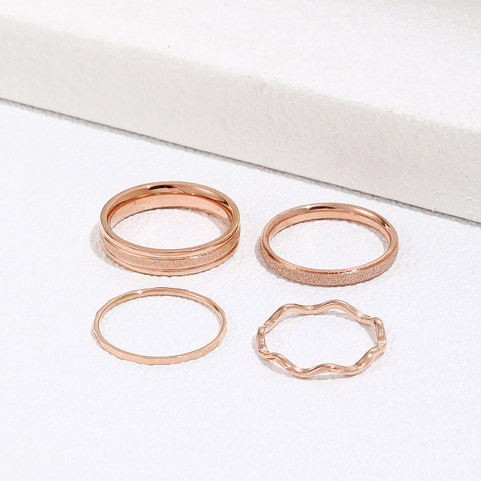 Fashion Titanium Steel Rose Gold Water Ripple Simple Ring Set