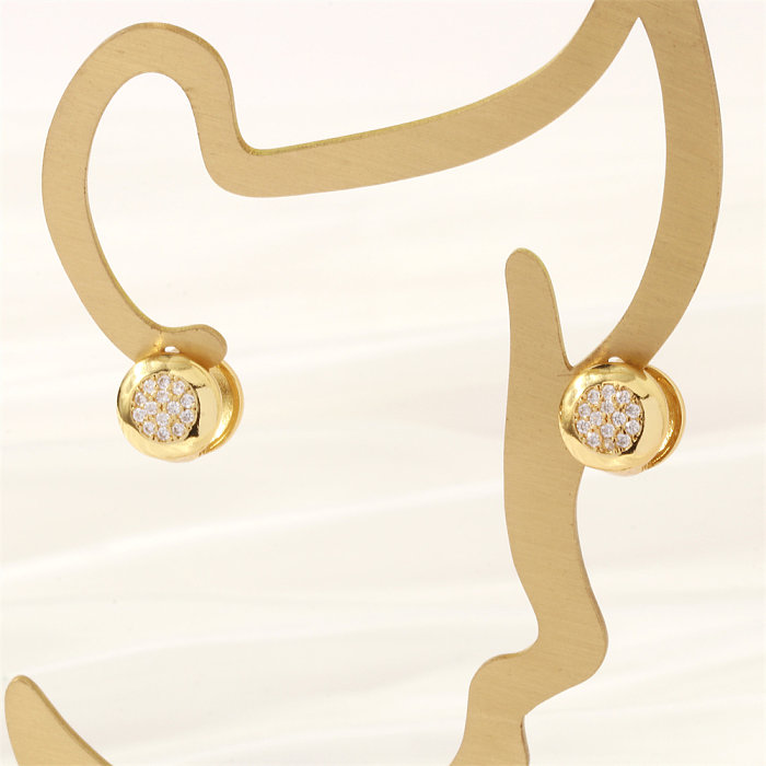 1 Paar schlichte Ohrringe mit geometrischem Kreis, Emaille-Beschichtung, Kupfer-Zirkon-Inlay, 18 Karat vergoldet