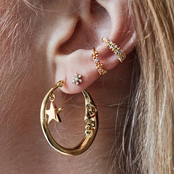 1 ensemble de boucles d'oreilles en cuivre géométrique, perles artificielles, Turquoise, Zircon, à la mode