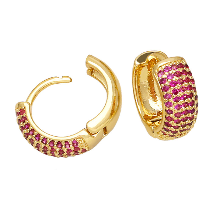 1 Paar elegante, schlichte Ohrringe mit Kreis und runder Beschichtung, Kupfer-Zirkon, 18 Karat vergoldet