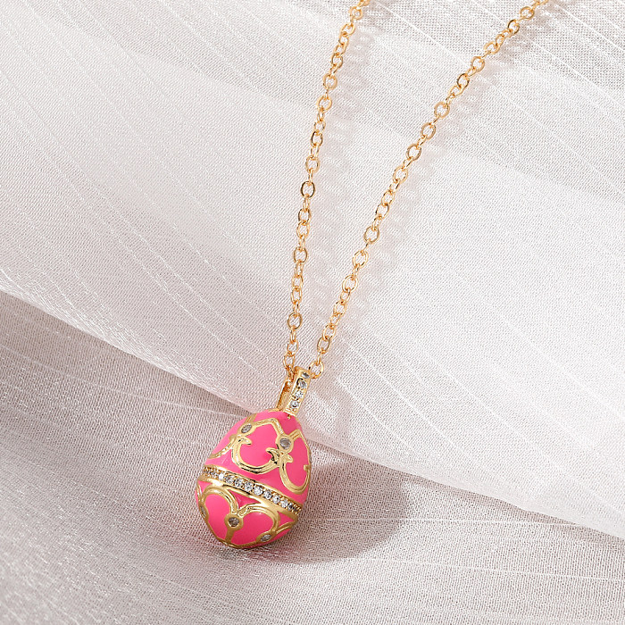 Cute Simple Style Egg Copper Inlay Zircon Pendant Necklace