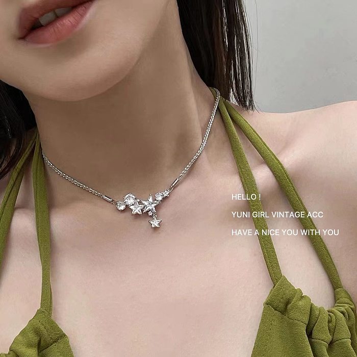 Casual Sweet Star Copper Plating Inlay Zircon Necklace