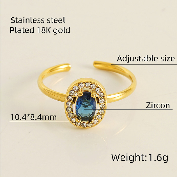 1 Piece Shiny Square Water Droplets Heart Shape Stainless Steel Plating Inlay Zircon Open Ring