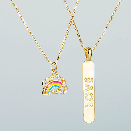 Kupfer eingelegte Zirkon-Regenbogen-Buchstabe-Liebes-Halskette, Nischen-Design-Trend-Halskettenschmuck
