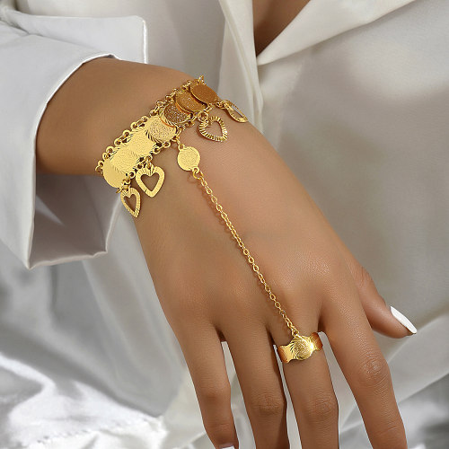 Vintage Style Ethnic Style Heart Shape Coin Copper Plating Hollow Out 18K Gold Plated Bracelets