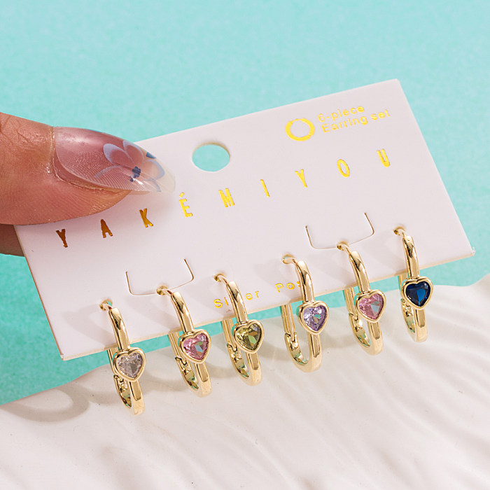 1 Set Yakemiyou Cute Heart Shape Copper Gold Plated Zircon Drop Earrings