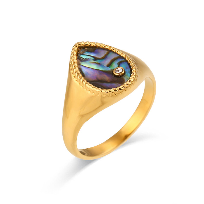 Retro Oval Water Droplets Stainless Steel Inlay Natural Stone Turquoise Rings