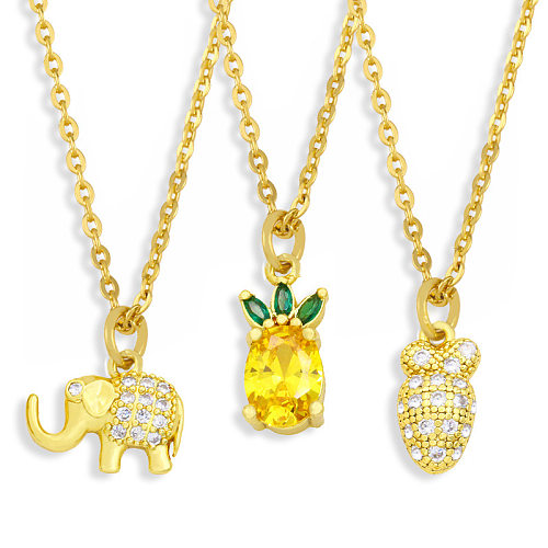 Großhandel Halskette mit Elefanten-Ananas-Anhänger aus Kupfer