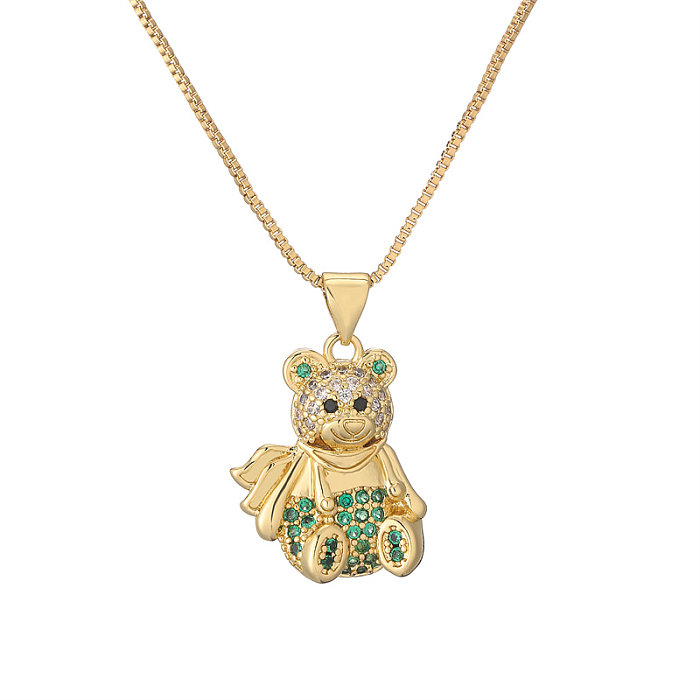 IG Style Simple Style Little Bear Copper Plating Inlay Zircon Gold Plated Pendant Necklace