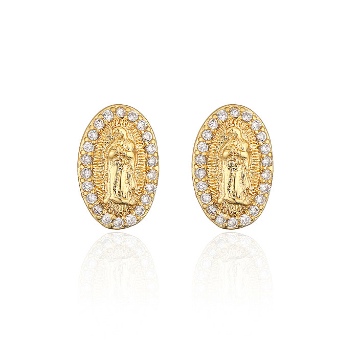 Fashion Plated Real Gold Micro Inlaid Zircon Virgin Geometric Copper Ear Stud Earrings