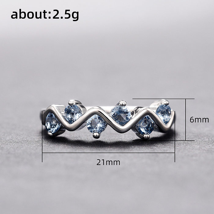 Simple Style Waves Copper Inlay Zircon Rings