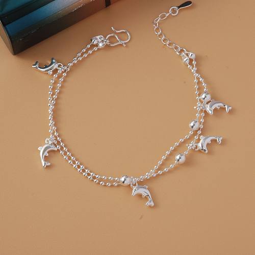 Simple Style Star Dolphin Heart Shape Brass Beaded Silver Plated Bracelets 1 Piece