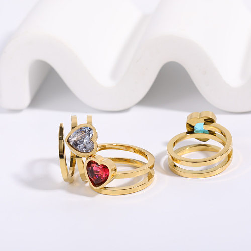 Vintage Style Heart Shape Stainless Steel Open Ring Zircon Stainless Steel Rings