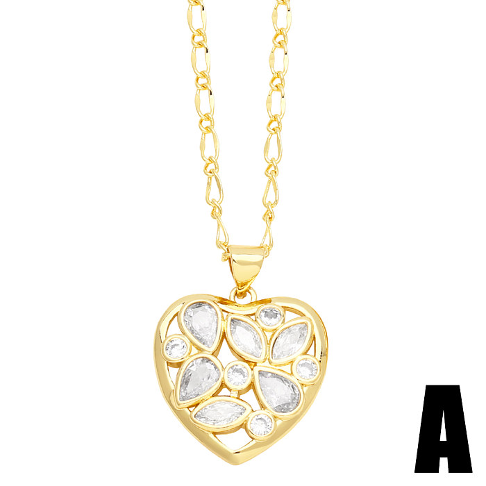 Simple Style Tree Heart Shape Copper Plating Inlay Zircon 18K Gold Plated Pendant Necklace