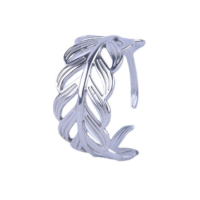 Fashion Leaf Stainless Steel Hollow Out Open Ring