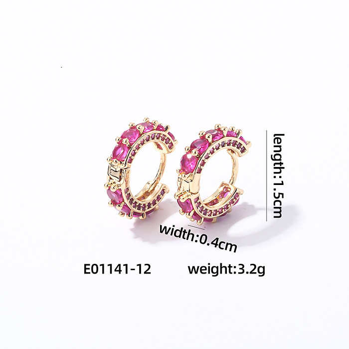 1 Pair Casual Vintage Style Luxurious Solid Color Inlay Copper Zircon Hoop Earrings