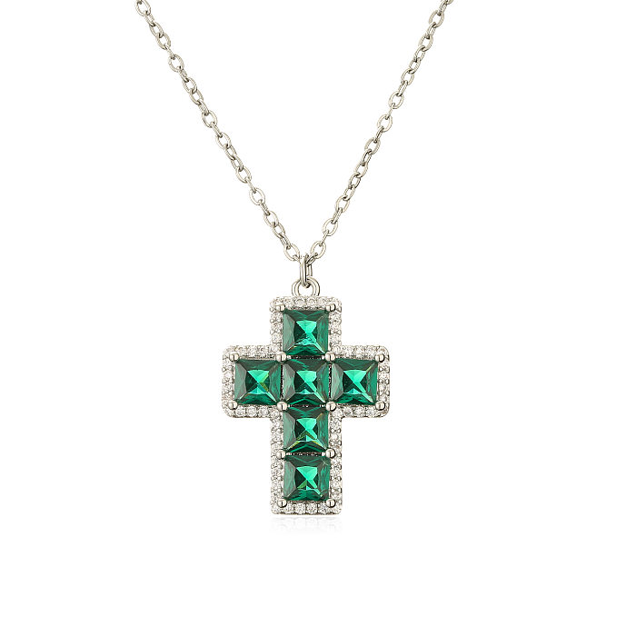 Halskette mit Kreuz-Kupfer-Inlay-Zirkon-Anhänger im IG-Stil