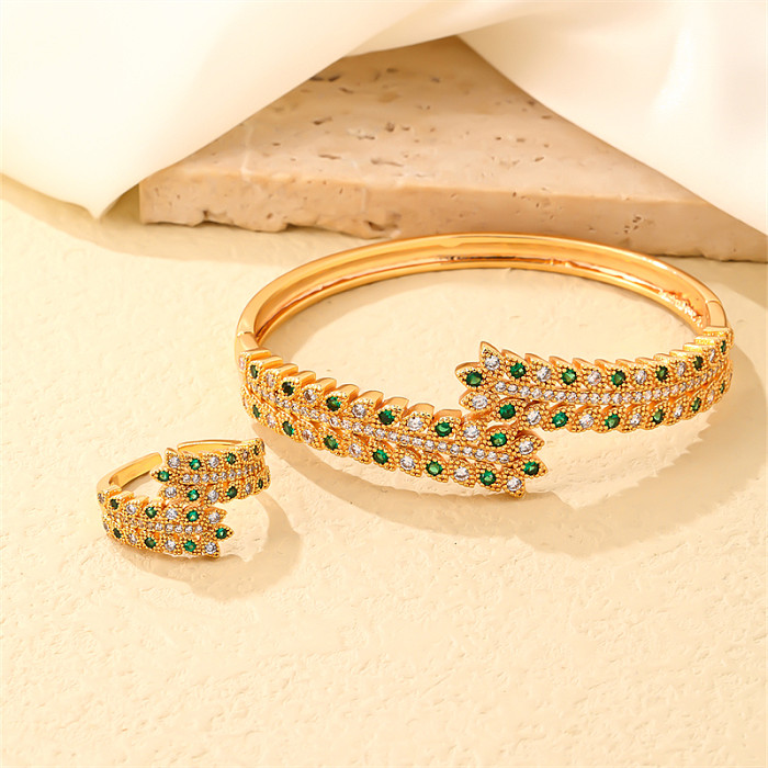Pulseiras de anéis banhados a ouro de zircônia com chapeamento de cobre redondo elegante casual