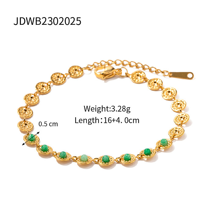 Elegante, runde, mit 18 Karat Gold plattierte Armband-Halskette mit Edelsteineinlage aus Edelstahl