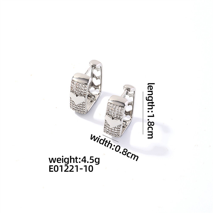 1 Pair Casual Sweet Square Heart Shape Plating Inlay Copper Zircon White Gold Plated Gold Plated Earrings