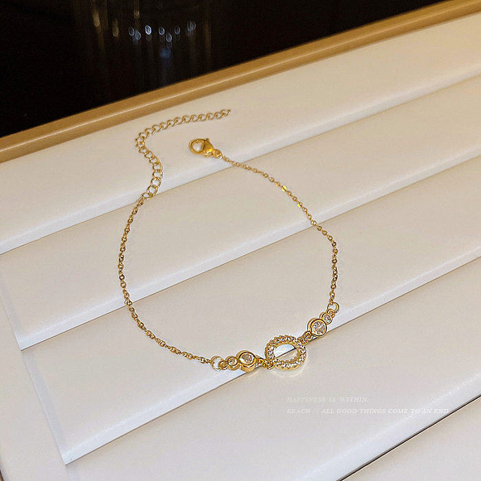 Bracelets de pierres précieuses artificielles incrustés de perles de cuivre rondes à la mode 1 pièce