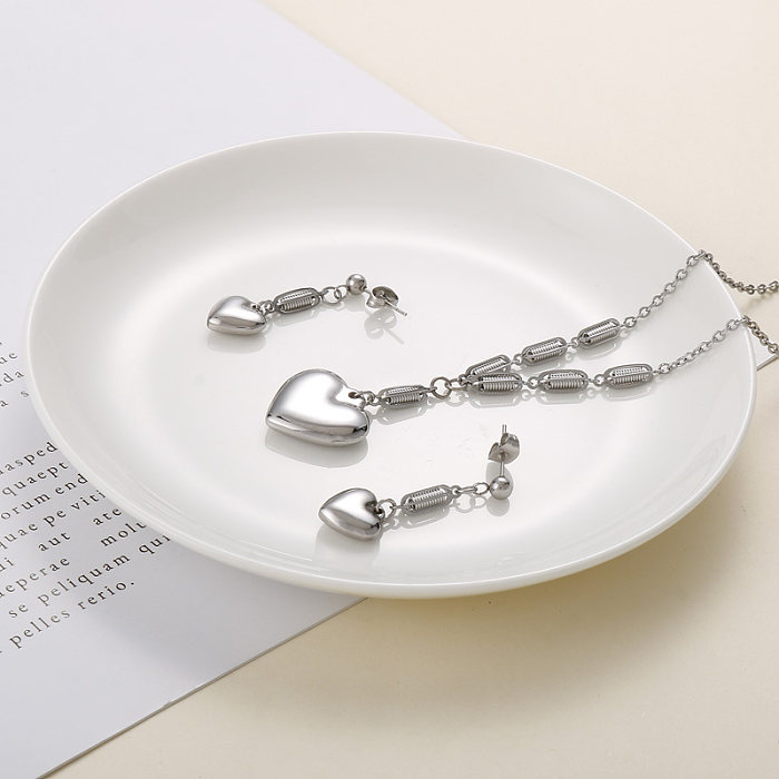 Fashion Heart Shape Titanium Steel Plating Earrings Necklace 1 Set