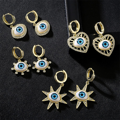 Pendientes de ojo 3D de joyería de circonio con microincrustaciones de oro de señora chapados en cobre