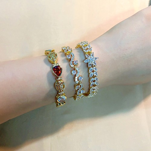 Bracelets plaqués or en Zircon avec incrustation de cuivre géométrique de Style coréen rétro