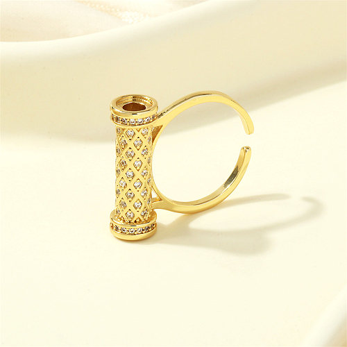 Hip-Hop Vintage Style Geometric Copper Plating Inlay Zircon 18K Gold Plated Open Rings